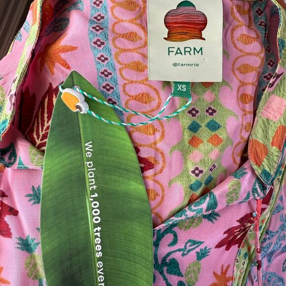 NWT FARM RIO Pink Fruits Queen Scarf Midi Dress Sz XS $295 - Picture 8 of 9